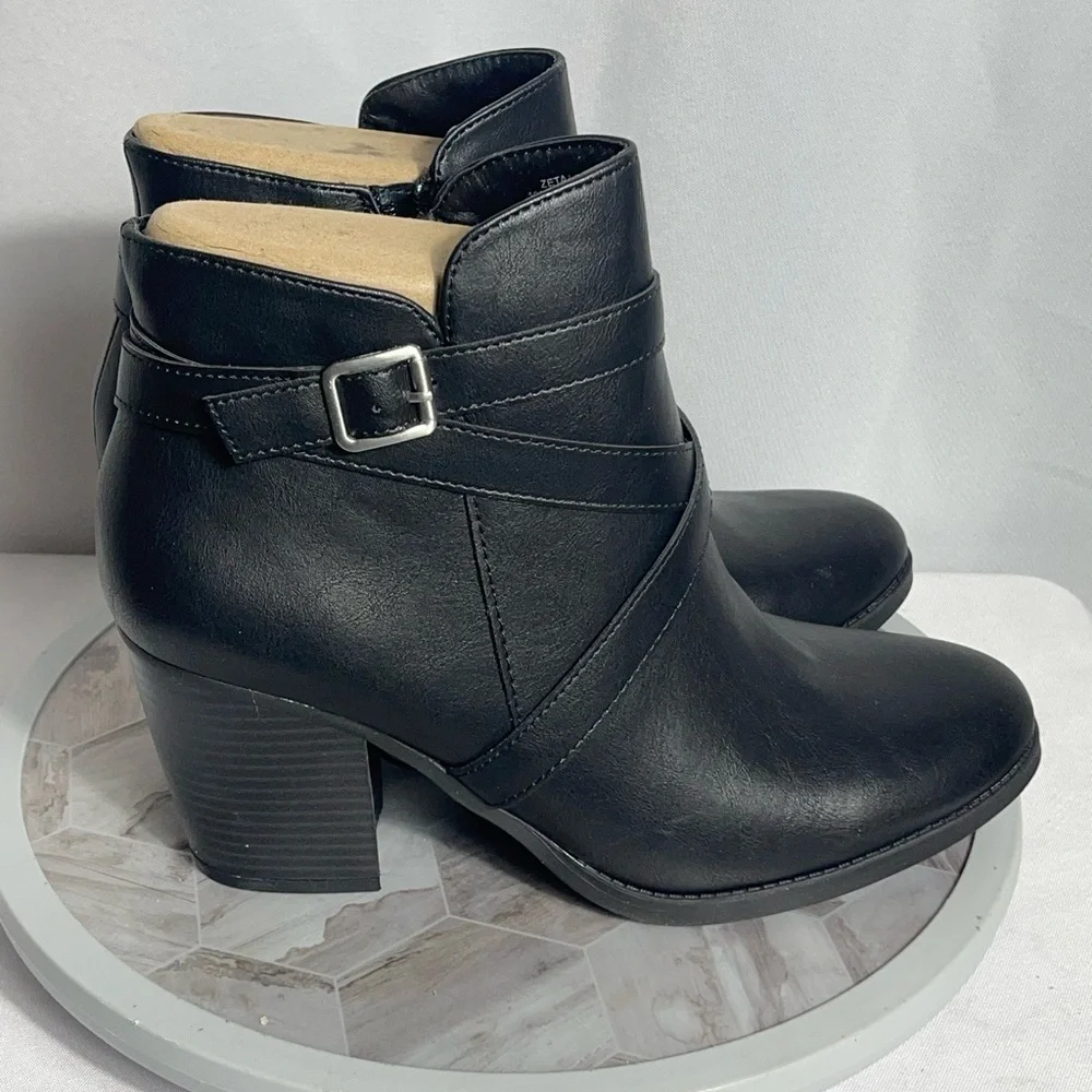 Style & Co ZETAA Black Ankle Boots 10M Block Heel Buckle Strap Zip NWB